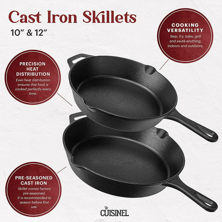 Cuisinel Cast Iron Skillet with Lid Set of 2 Kitchen Cookware Pre