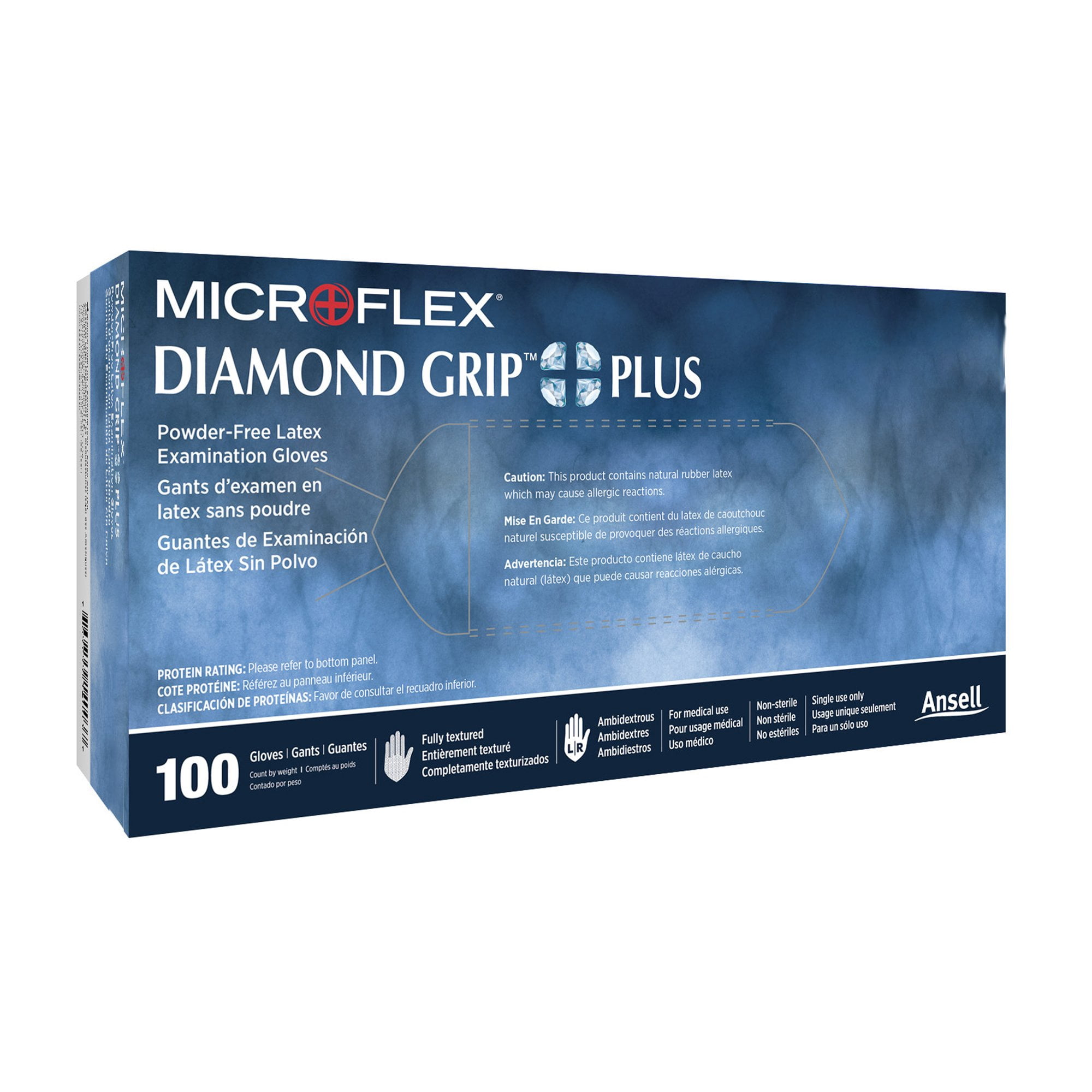 Diamond Grip Plus Powder-Free Latex Examination Gloves, Natural, Large