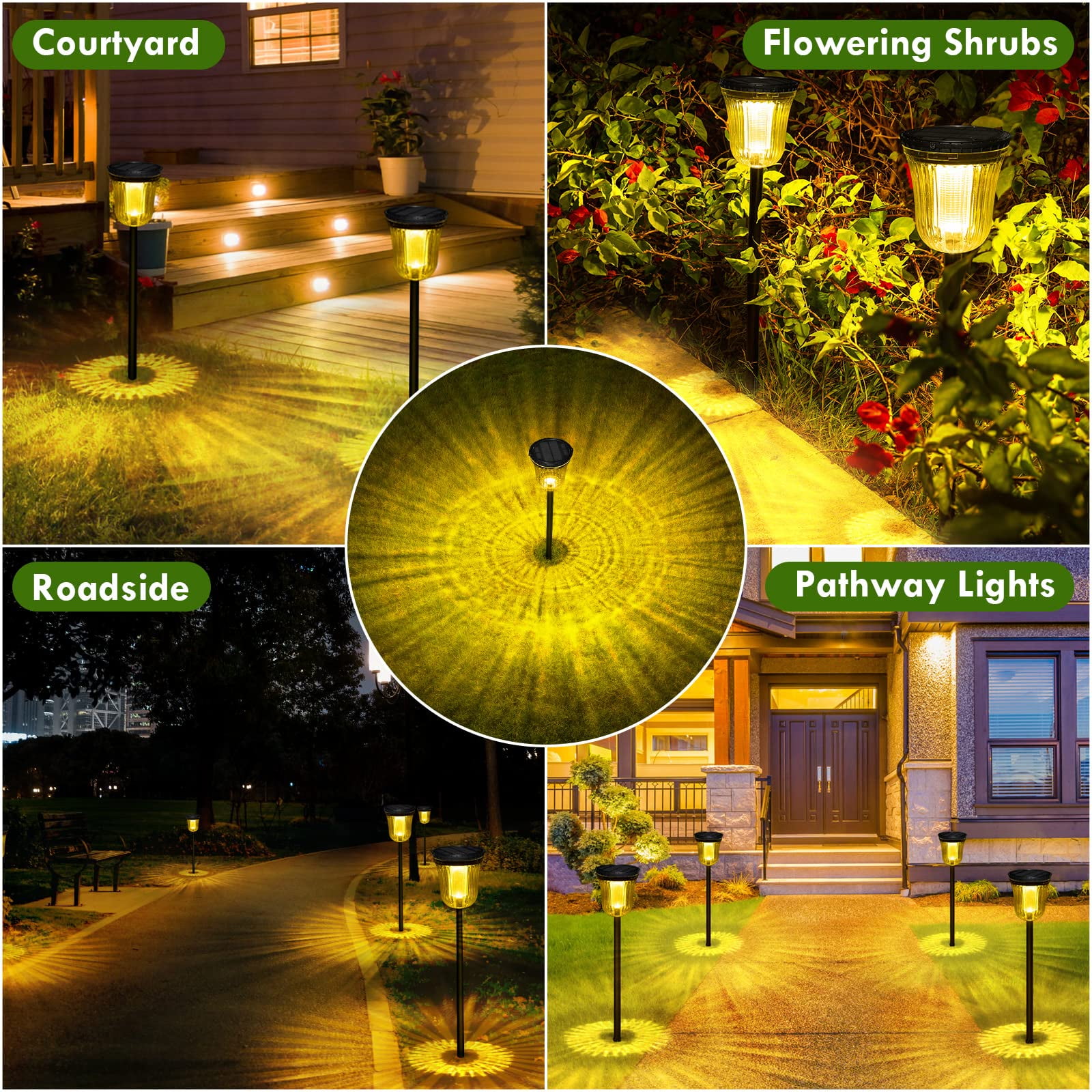 JSOT 2 Pack Solar Pathway Lights Outdoor Waterproof, 200LM Solar Path Lights, Super Bright Solar Garden Lights for Yard Lawn Walkway Driveway, Warm/White Light