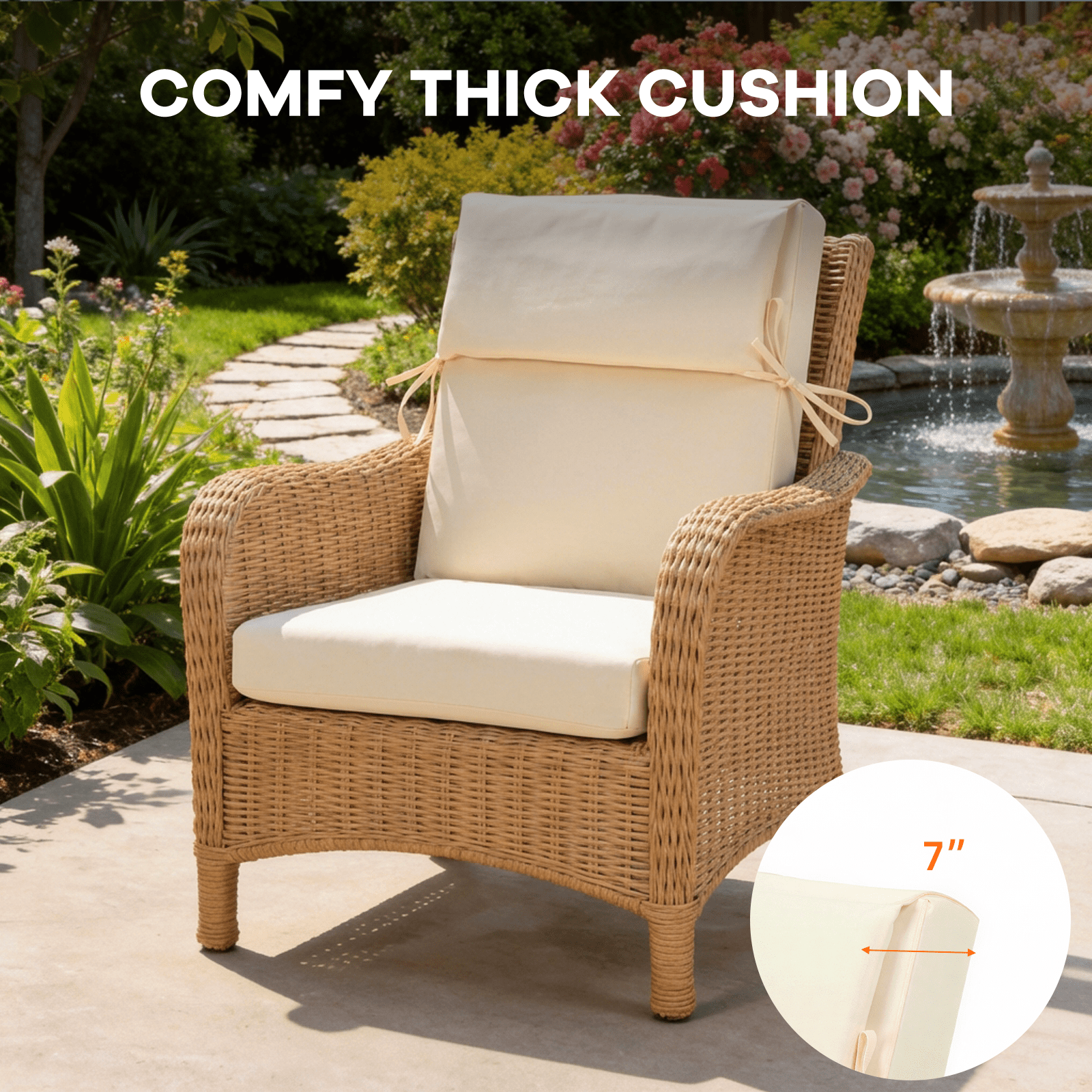 Naturoasis Outdoor Chair Cushions -21.7x20.3x24,3,4-Set Deep Seat Patio Cushions with Removable Cover,Waterproof & Fade Resistant Replacement for Wicker Chair, Loveseat,Beige
