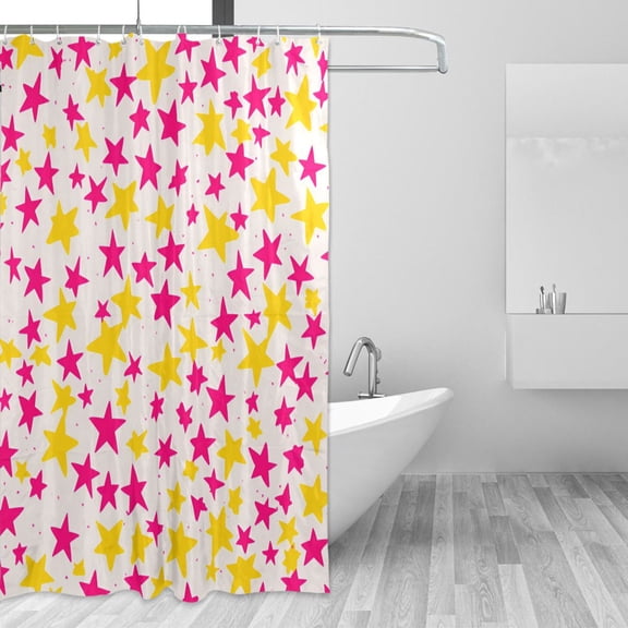 Yayeee Shower Curtain with Hooks 72"x72" Waterproof Fabric Bathroom Hanging Decor, Beige Stars