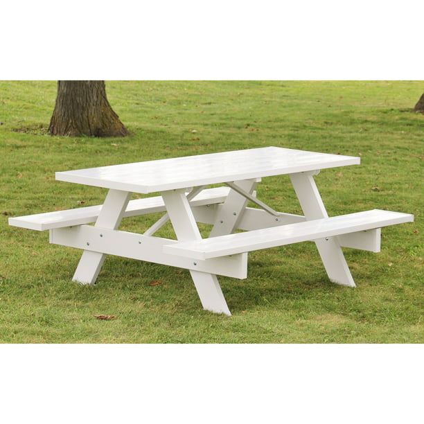 Traditional White Picnic Table, Mainstays Martis Bay Wooden Picnic Table Outdoor Gray