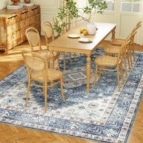 HOMCOM 8x10 Area Rug, Vintage Machine Washable Rug for Living Room, Blue