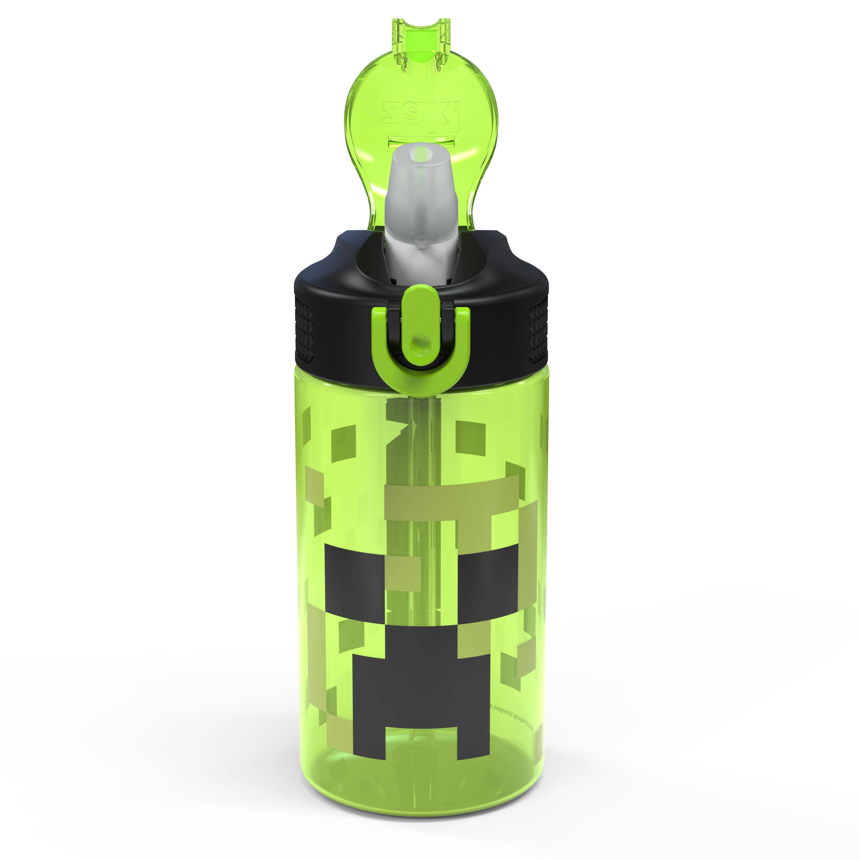 Zak Designs 16 oz Green and Black Plastic Water Bottle with Straw and Flip-Top Lid