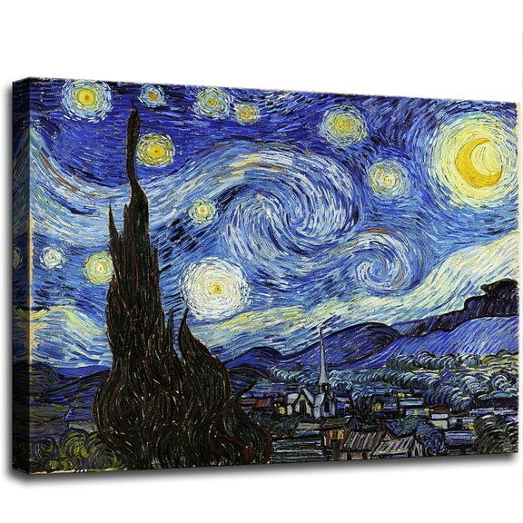 Aaheei Starry Night Canvas Wall Art, Classic Painting Reproduction Print, Bedroom, Living Room, Office or Study Home Decor, Artistic Canvas Wall Hanging 8 x 10 in
