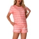 thumbnail image 4 of Conjuntos de pijama para mujer INSPIRE CHIC de 2 piezas, camiseta de manga corta y pantalones cortos, ropa de descanso y pijamas con bolsillos, rayas rosas, 4 of 6