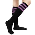 thumbnail image 4 of Couver 2-Pairs Women's Triple Striped Knee High Tube Cotton Socks Size 9-11, Black / Lavender, 4 of 8