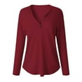 thumbnail image 4 of idosla Womens V Neck Waffle Knit Shirts Long Sleeve Loose Fitting Warm Tee Tops Sweaters Pullovers (Wine, L), 4 of 6