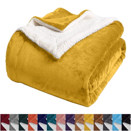 IR Imperial Rooms Sherpa Bed Blanket Soft Thick & Warm Fluffy Plush Winter Fleece Reversible Lightweight Throw (50x60) Ochre