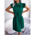 thumbnail image 3 of Spring/ Summer Temperament Women's Elegant Lacing Waist Hem Flared Pleated Skirt Bow Ruffle Dresses, 3 of 4