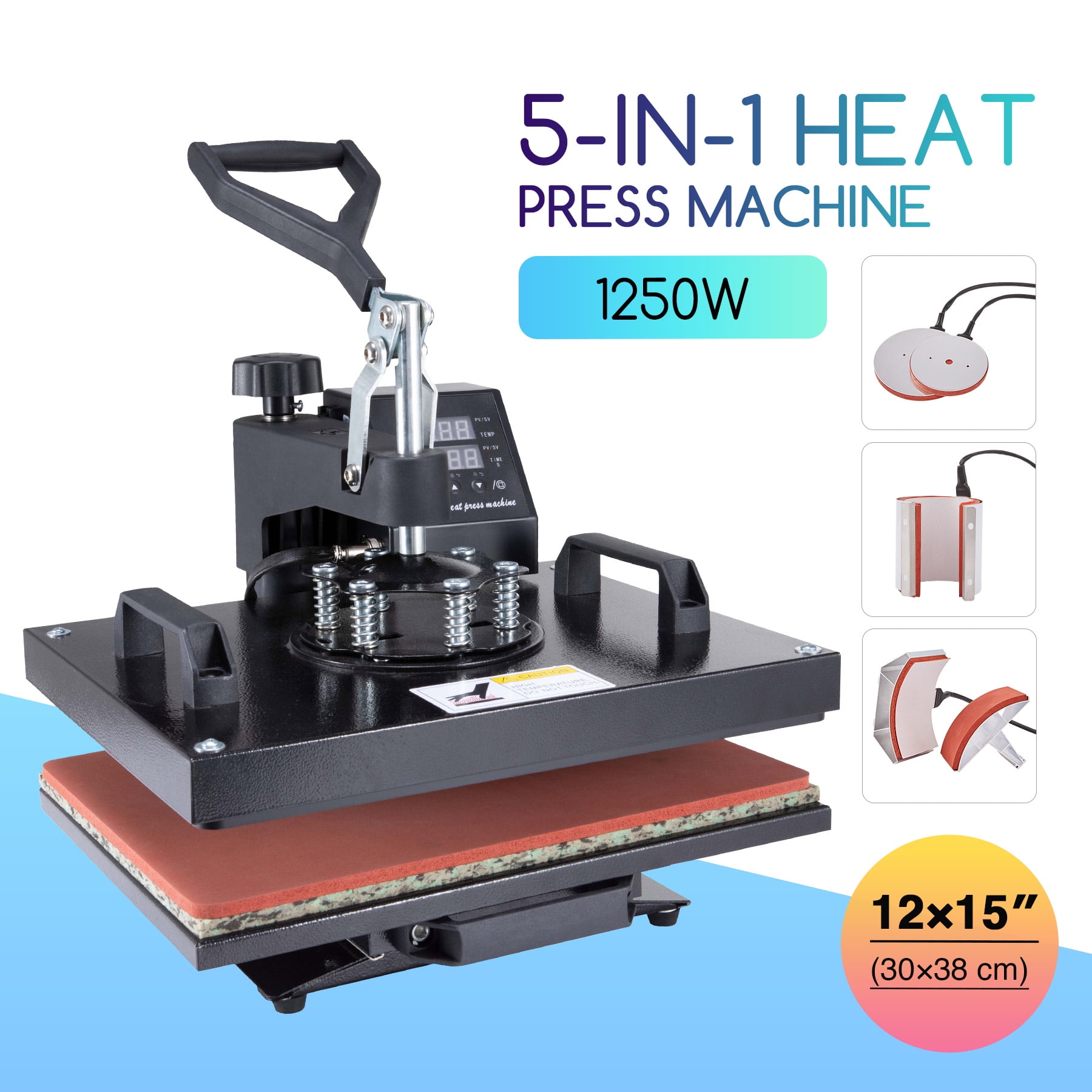 12x15 5-in-1 Heat Press Machine Professional 360 Swing-Away T Shirt Press 