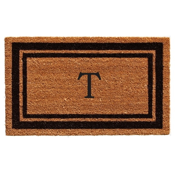 Black Border 24" x 48" Monogram Doormat (Letter T)