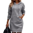 thumbnail image 2 of F42F Women Hoodies Dress Hooded Sweatshirts Dress Casual Button Long Sleeve Tunics Dress Oversized Sweatshirts with Pocket, 2 of 5