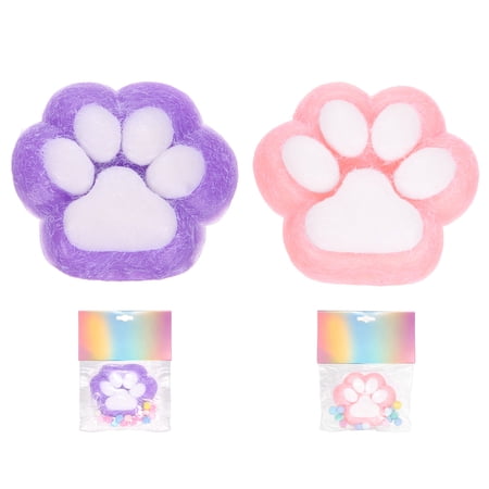 3 Inch Cat Paw Squeeze Toy Cute Cat Paw Sensory Toy Soft Funny Fidget Toy Perfect for Stress Relieving Party Favors & Birthday Gifts (Purple/Pink 2pcs)
