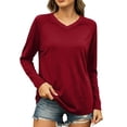 thumbnail image 2 of VBVC Women's V Neck Raglan Sleeve Top, Ladies' Long Sleeve Loose Tee, Casual Basic Stretchy Solid T Shirt For Women, Red , S-2XL, 2 of 5
