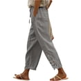 thumbnail image 2 of Petite Cropped Pant Women Casual Lightweight Pull On Wide Leg Drawstring Elastic Waist Summer Beach Pants with Pockets 23" 24" Inseam Gray XL, 2 of 7