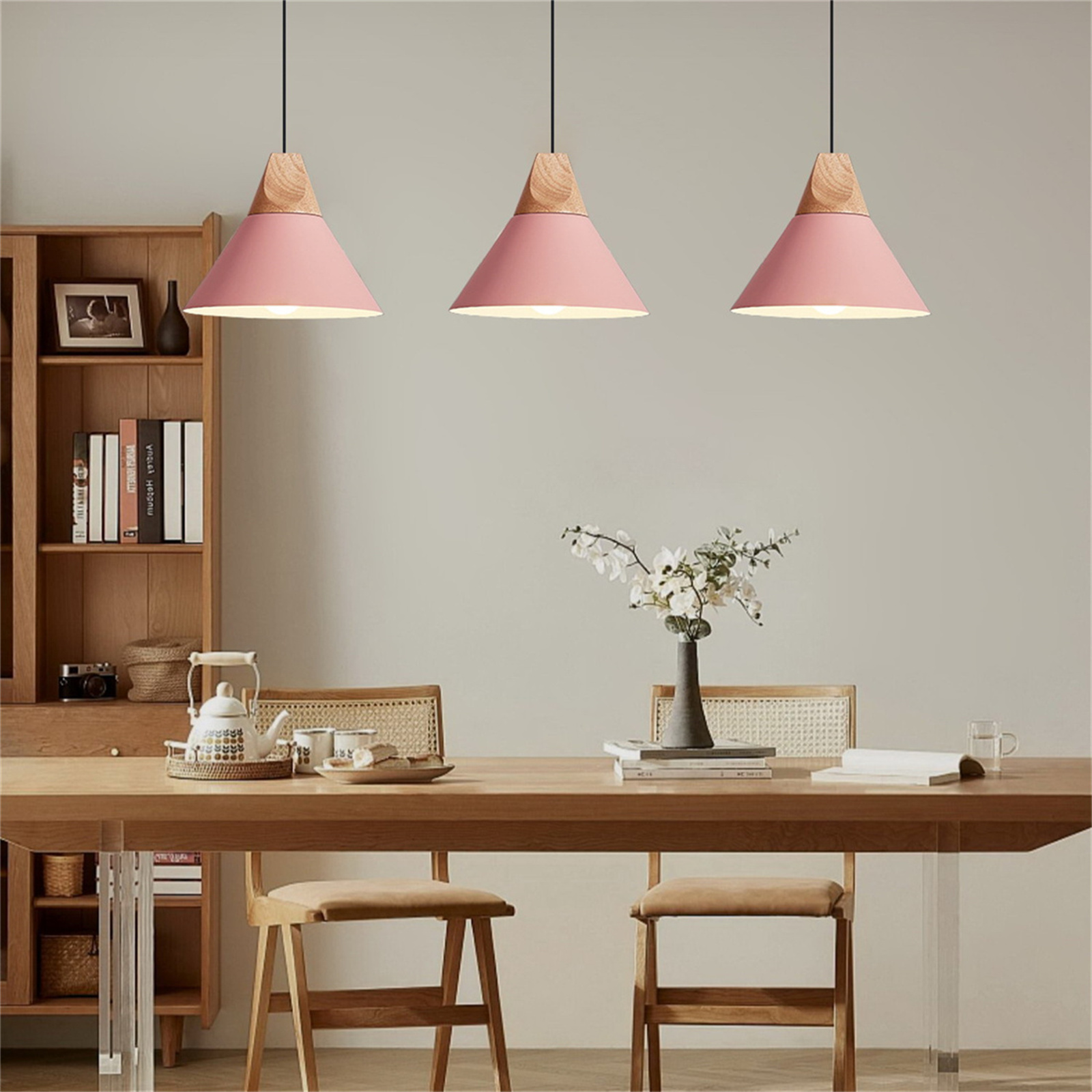 JLOWCO Led Hanging Lights with Plug in Cord,modern Pendant Lights Kitchen Island Lighting Ceiling Bathroom Light Fixtures Pink (LED Bulb Include)