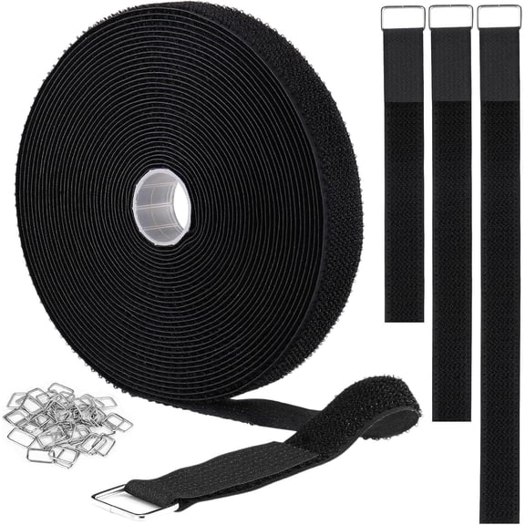 Velcro Straps with Buckles, Adjustable Nylon Cord Straps for Organizing Cords, Wires & Gear, 1" x 32ft