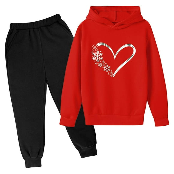 Odeerbi 3-14 Años Niños Niñas San Valentín Conjuntos Amor Impreso Sudaderas Capuchas Pantalones Niños Manga Larga Sudaderas Con Capucha