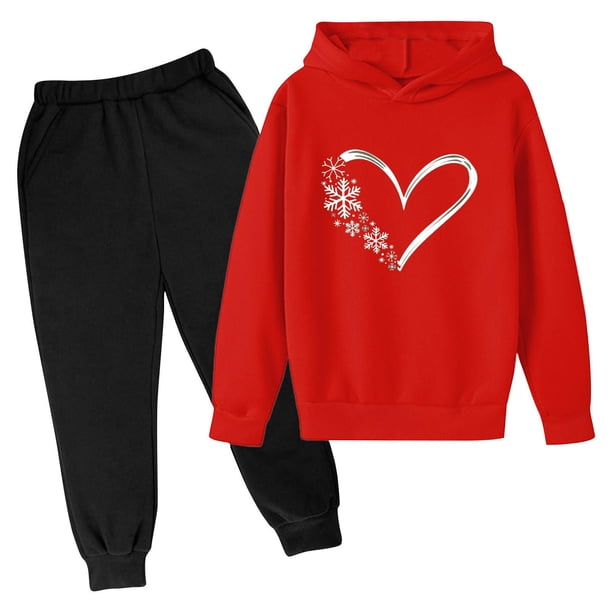Odeerbi 3-14 Años Niños Niñas San Valentín Conjuntos Amor Impreso Sudaderas Capuchas Pantalones Niños Manga Larga Sudaderas Con Capucha