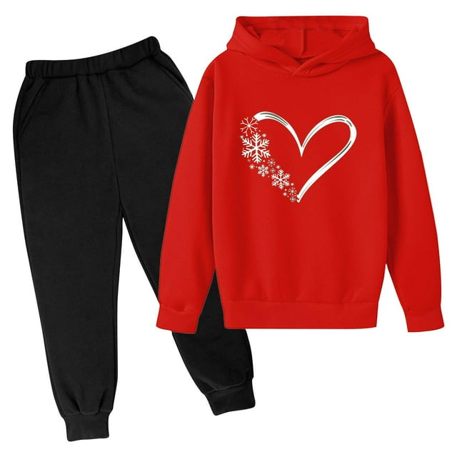 Odeerbi 3-14 Años Niños Niñas San Valentín Conjuntos Amor Impreso Sudaderas Capuchas Pantalones Niños Manga Larga Sudaderas Con Capucha