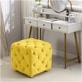 thumbnail image 3 of Yellow Velvet Ottoman Cube, Modern Upholstered Footstool, Small Accent Stool for Living Room, Bedroom, Entryway, 3 of 7