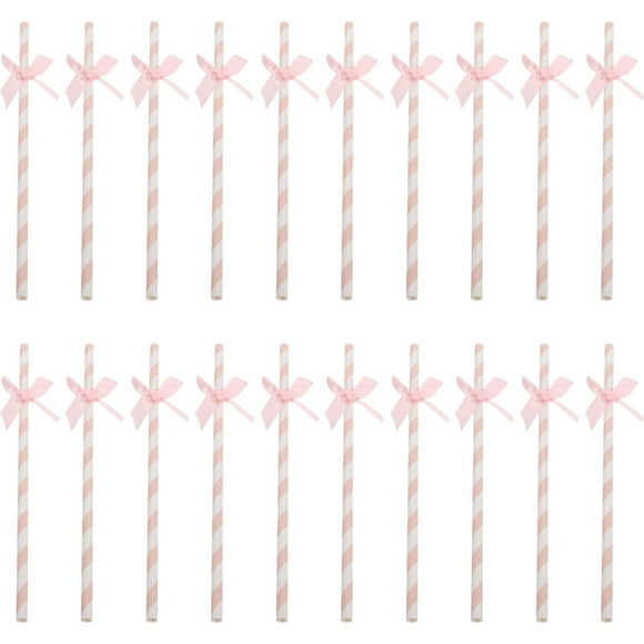 LEEYNEER30 Pcs Pailles à Boire à Nœud Papillon Plage Fête Gobelets Roses Emballés Individuellement