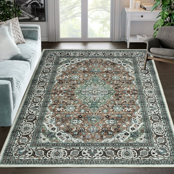 HOMERRY Area Rugs 8' x 10' Area Rug for Living Room Distressed Boho Carpet for Home Decor, Green