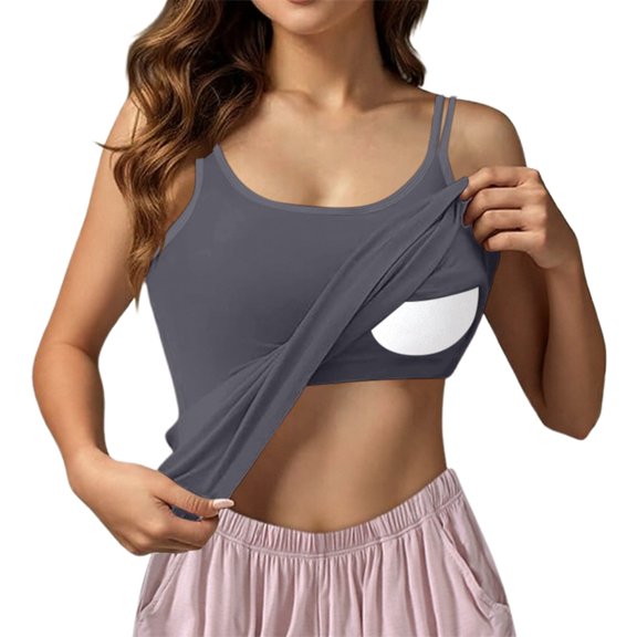 Racerback Tank Tops for Women Built-In Bra Oversized Ribbed Racerback Tops Spaghetti Strap Comfortable Athletic Clothes Dark Gray XXL