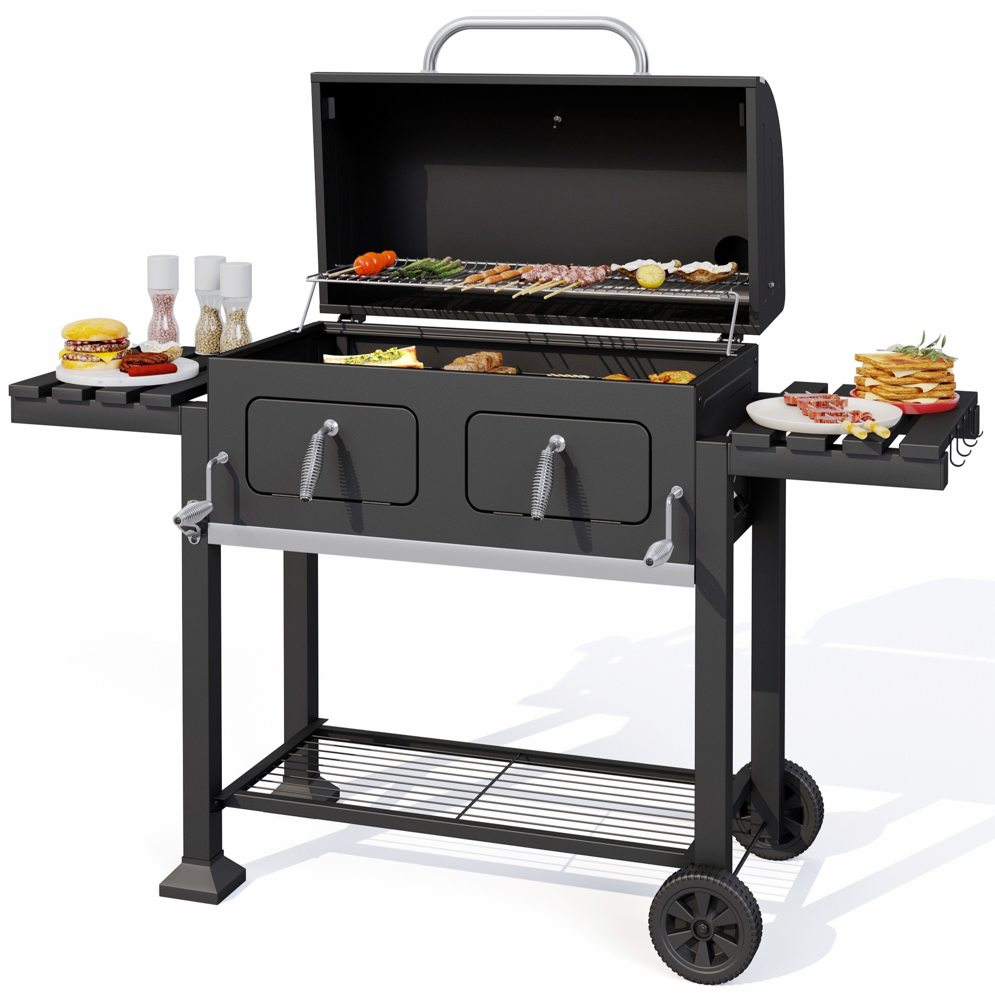 MF Studio 34'' Extra Large Charcoal Grill with 794 SQIN Cooking Area Heavy Duty Barbecue Grill for Outdoor - Black