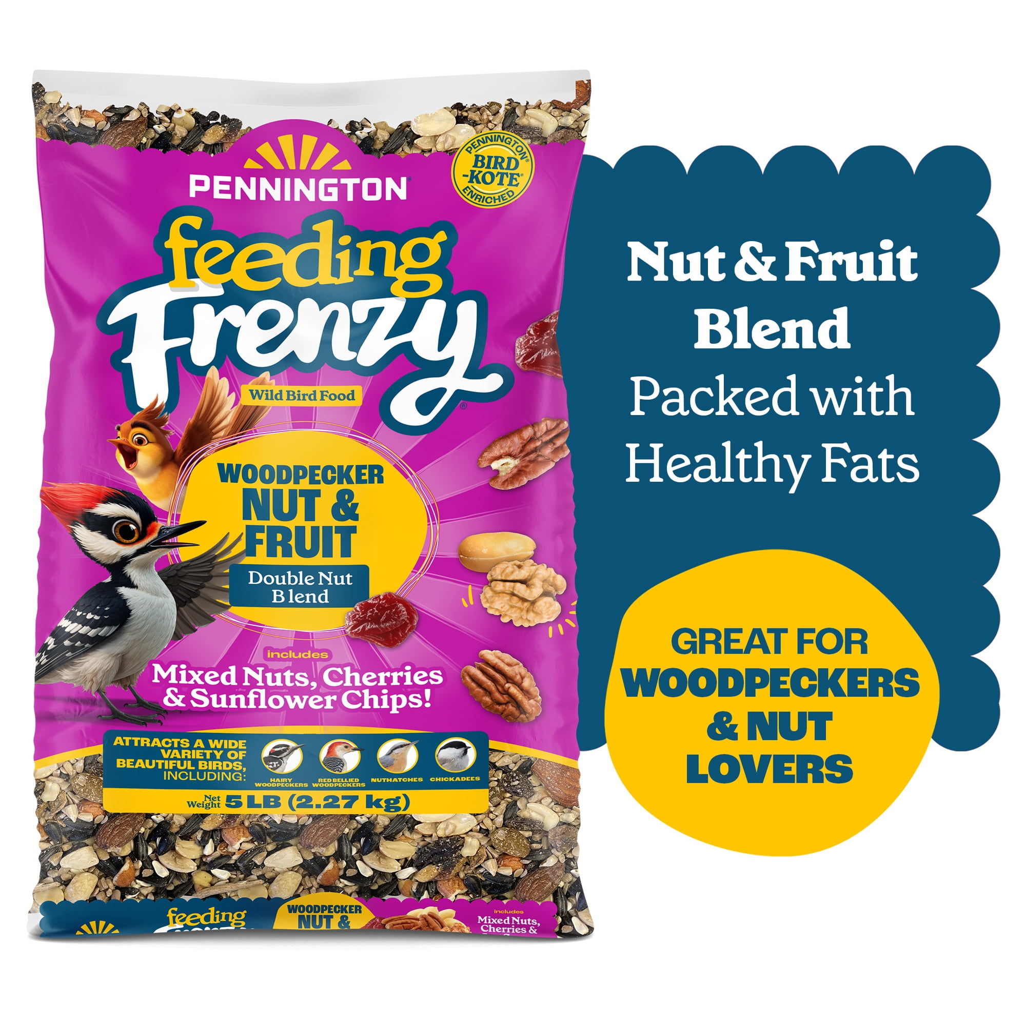 Pennington Feeding Frenzy Woodpecker Nut & Fruit Double Nut Blend Wild Bird Food, 5 Pounds