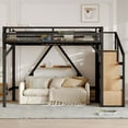 thumbnail image 2 of HICOMILA Twin XL Size Loft Bed with Storage Shelves and Built-in Wardrobe, Heavy-Duty Metal Loft Bed with Under-Bed Space, USB Ports and LED Lights, Gaming Loft Bed for Teens Adults, Natural, 2 of 9