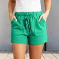 thumbnail image 2 of vigerkar Women's Linen Shorts Casual Summer Shorts High Waisted Comfy Pull On Shorts with Pockets Green, M, 2 of 4
