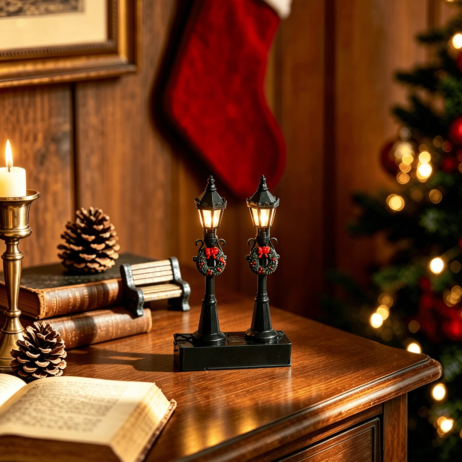 LED Light Post Christmas Village Decoration, Brown, 5.3", by Holiday Time