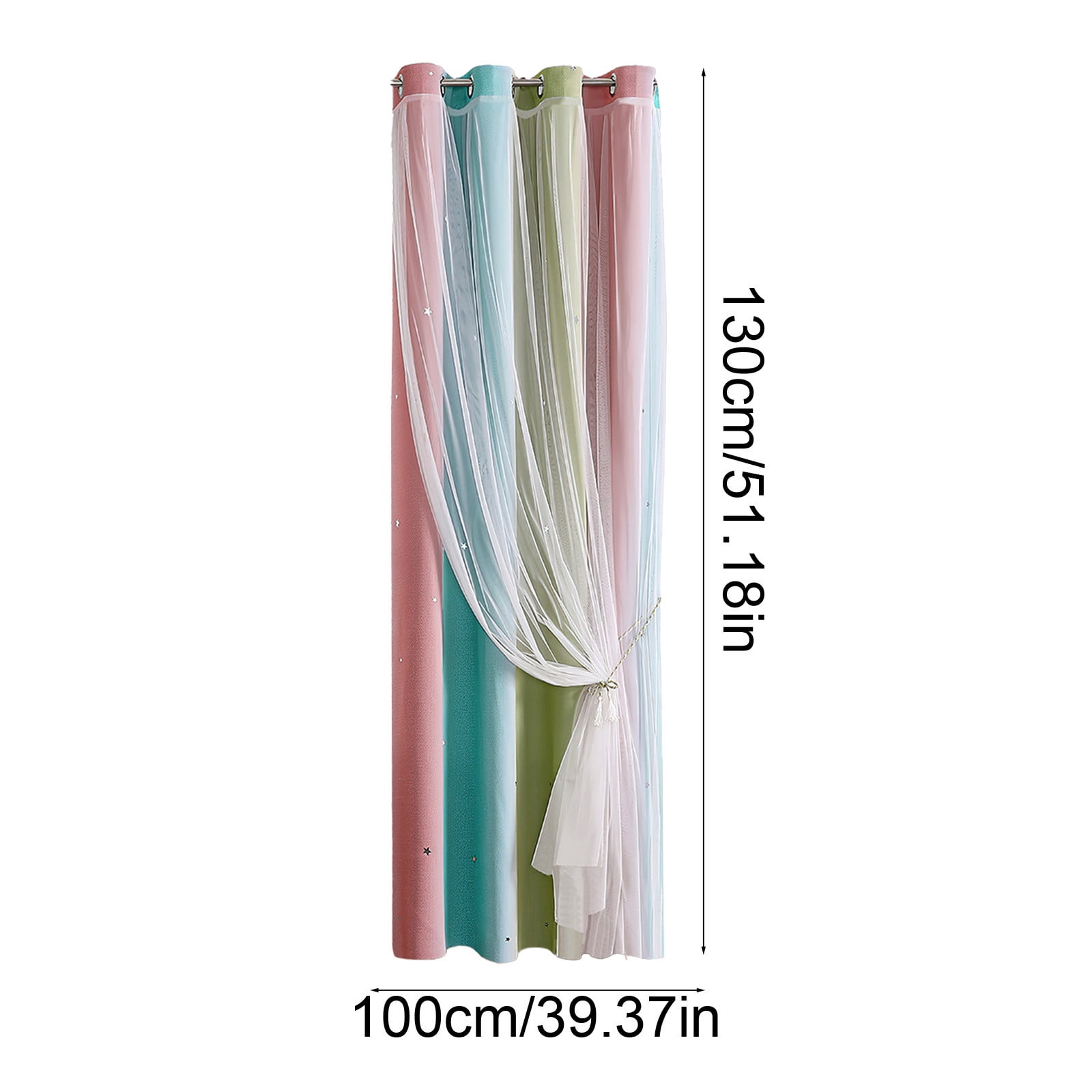 Ombre Rainbow Blackout Curtains for Girls Bedroom Living Room Darking Stripe Double Layer Star Cut Out Wall Home Decor Gradient Grommet Window Curtains (1 Panel, 39.37×51.18in)