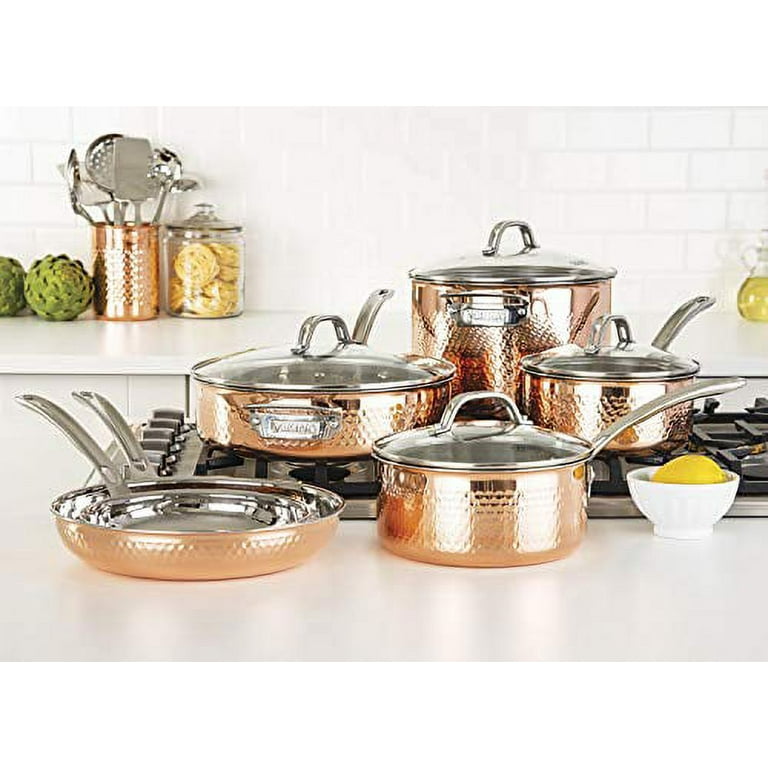 Viking Culinary 3-Ply Hammered Copper Cookware Set, 10-Piece