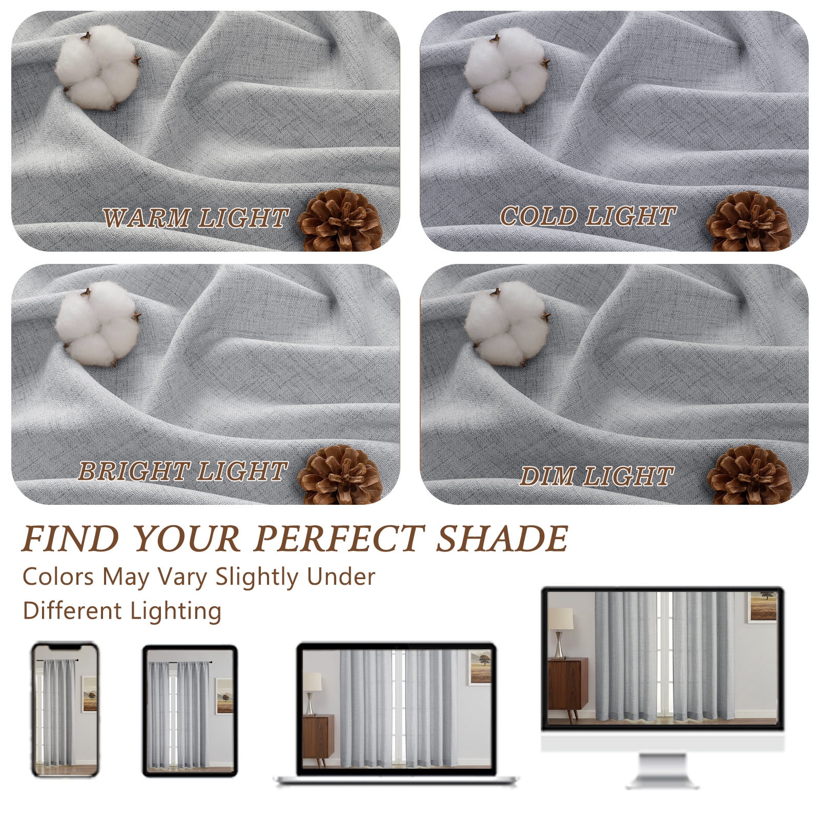 OVZME Judy Grey Curtains 84 Inch Length 2 Panels Set, Light Filtering Textured Farmhouse Window Curtain Drapes, Rod Pocket Style for Bedroom Living Room, Each 52Wx84L Inches, Grey