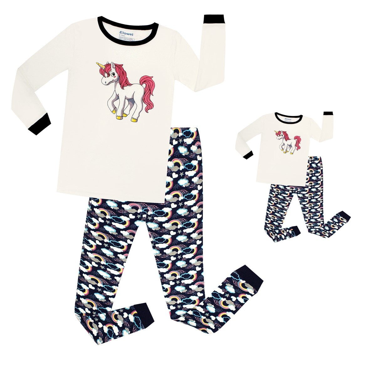 Elowel Unicorn Matching Girls Doll 2 Piece Toddler Kids Pajamas pjs 100 Cotton Size 12 Walmart