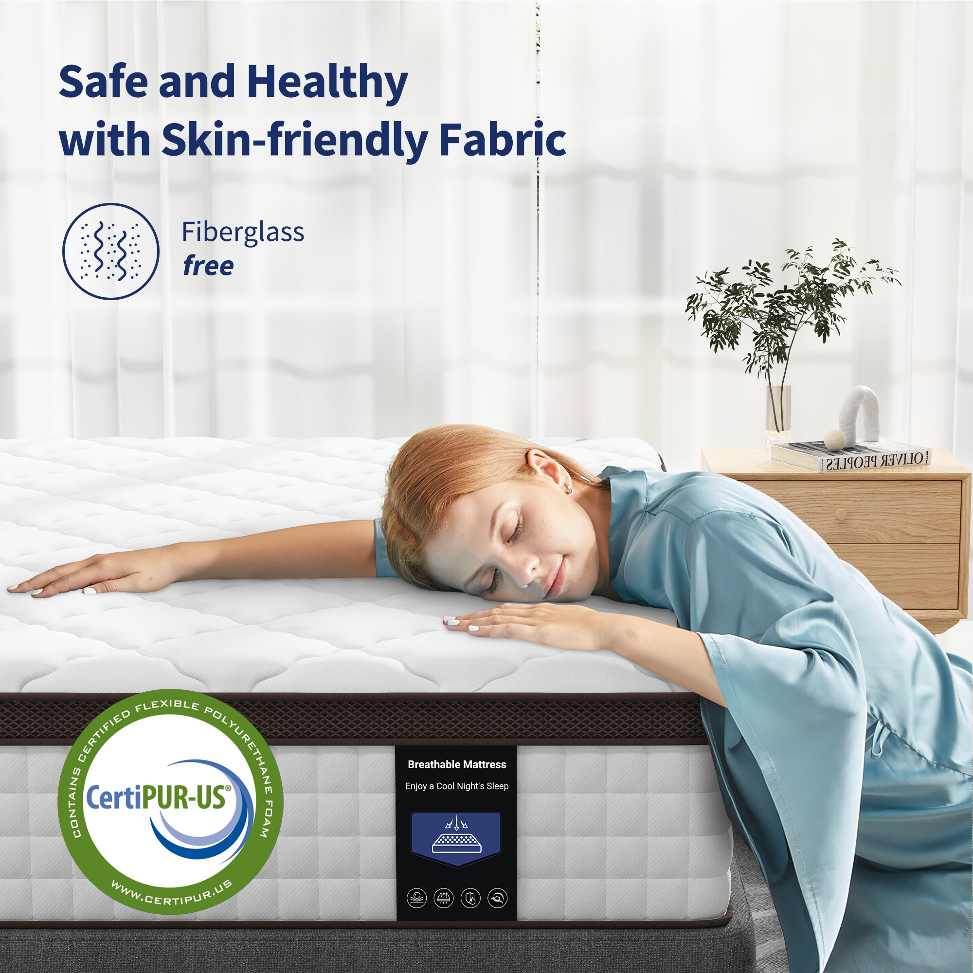 Twin Mattress, Waykar 10 inch Hybrid Cooling Memory Foam and 5-Zone Pocket Innersprings Mattress for Motion Isolation/ Edge Support/Back Pain Relief, Medium Firm, 75 x 40