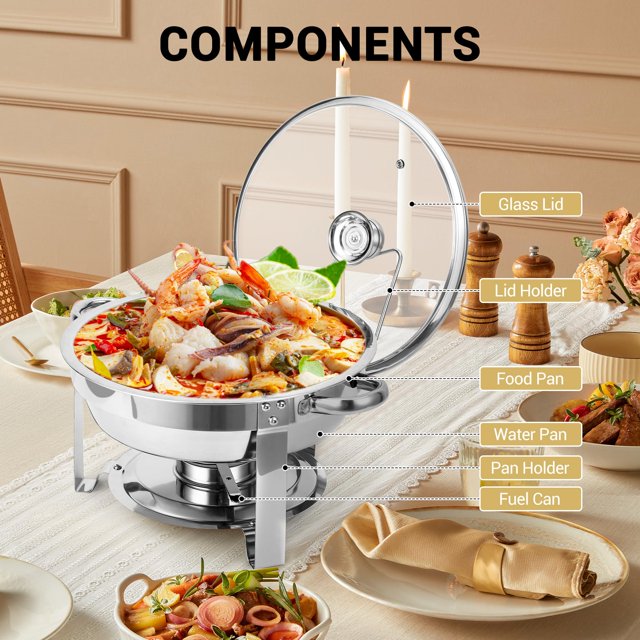 Kojooin Chafing Dishes for Buffet - 2 Pack 6QT Round Chafing Dish Buffet Set with Visible Glass Lids, Buffet Food Warmers Sets - Perfect for Home Parties, Catering Events