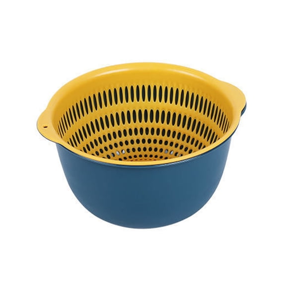 FXMLRLK 2 in 1 Kitchen Colander with Bowl Strainer Set, Nesting Capacity Plastic Food Strainer for Pasta, Vegetables and Fruits Washing Draining Basket, Space Saving, BPA Free(Blue)
