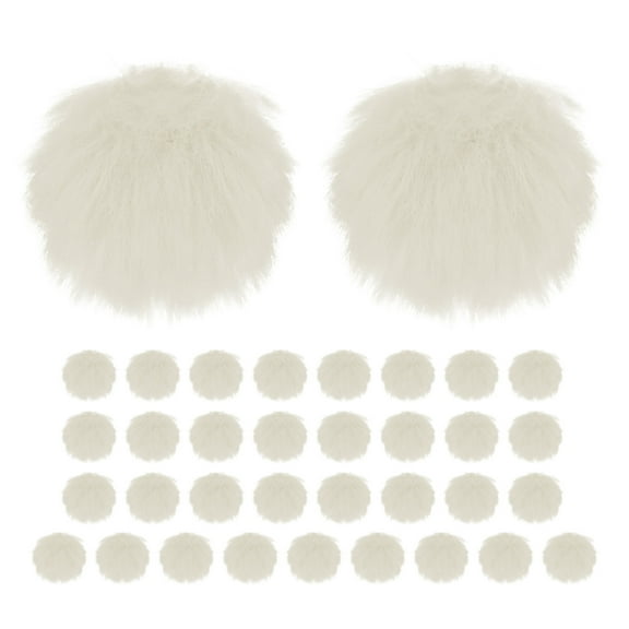 Uxcell 35-Pack Faux Fur Pom Poms, 1.2 Inch/ 3 cm Soft Fluffy PomPoms Balls Faux Rabbit Fur with Elastic Loop for DIY[Beige]