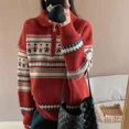 thumbnail image 3 of Suéter de punto con solapa roja vintage para mujer, suéteres de punto de jacquard informales a la moda para otoño e invierno, para Navidad y Año Nuevo, 3 of 5