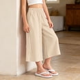 thumbnail image 5 of VBEWZET Girls Ice Silk Wide Leg Culottes, Elastic Waist Flowy Capri Pants Elastic Waist Casual Summer Trousers for Kids & 5-15 Years Beige 7-8 Years, 5 of 6