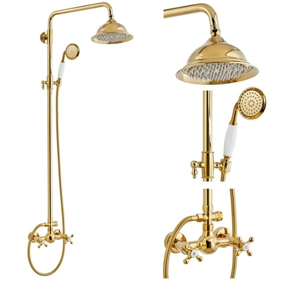 gotonovo Robinet de Douche de Salle de Bain Exposé Or Poli 8 Pouces Système de Douche à Pluie Pulvérisation Murale Ensemble de Fixation de Douche