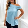 thumbnail image 2 of Bovxnpu Off The Shoulder Tops T-Shirts Satin Shirt Casual Summer Tops (Women's or Women's Plus), 2 of 9