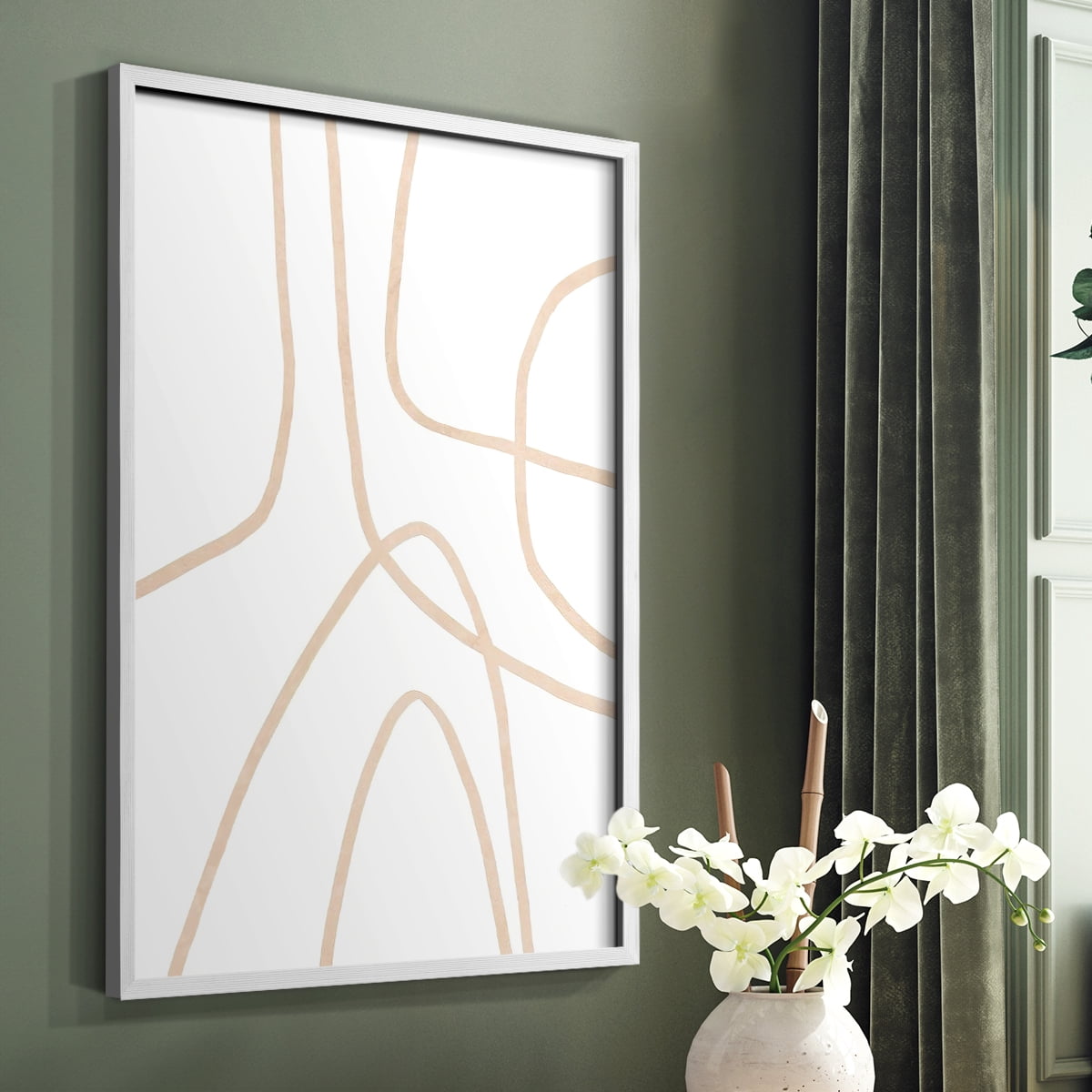 Clean Contour II Framed Print in White Solid Wood Framed Print No Nail Hanging