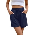 thumbnail image 6 of Summer Drawstring Shorts Women Casual High Waisted Shorts with Pockets Dark Blue M, 6 of 7