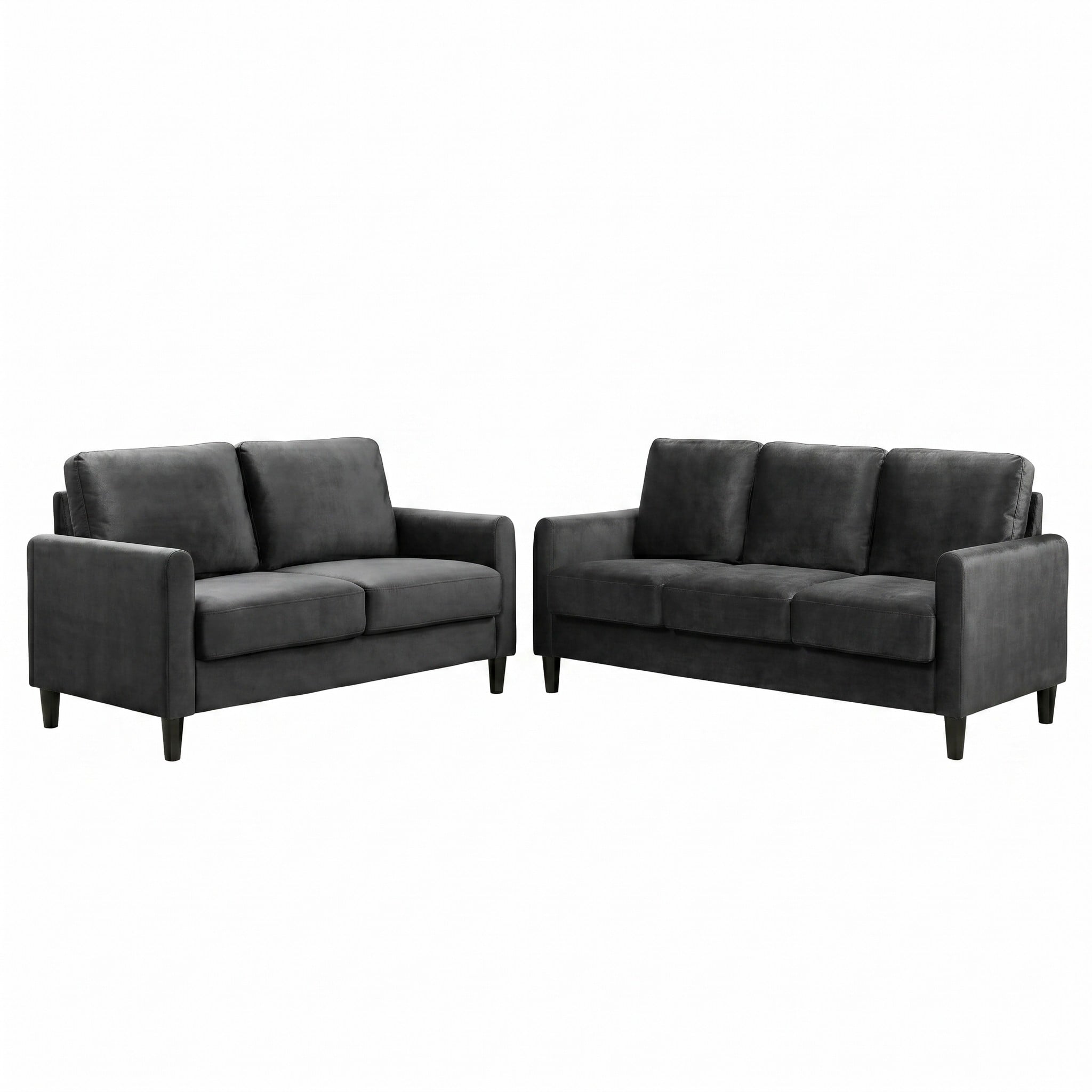 Home Design Airell 2-Piece Living Room Set with Loveseat and Sofa, Soft Velvet Fabric, Modern Upholstered Design, Dark Gray