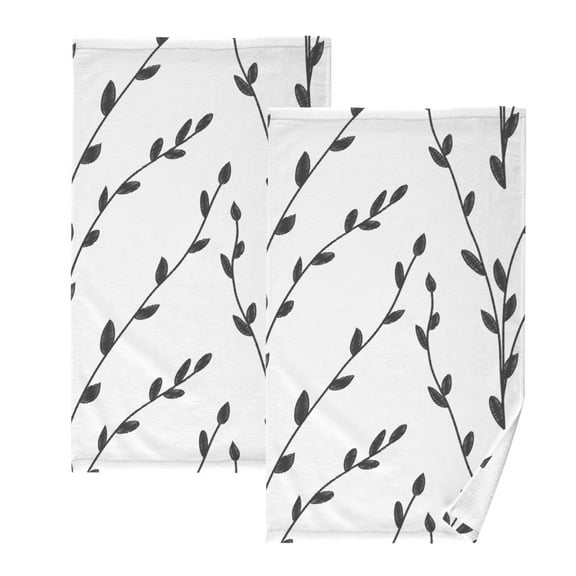 Black and White Pattern Branches Bath Hand Towels 2 Pcs Absorbent Face Towel Soft Breathable Cotton Towel Set for Bathroom Kitchen Hotel Spa Decor
